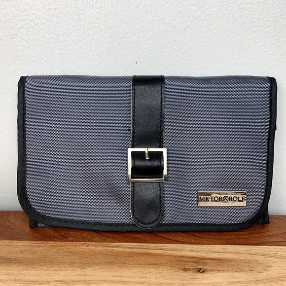Viktor & Rolf Cosmetics Bag Small Zip Pouch Grey Black Buckle Makeup Travel Case - Picture 1 of 12